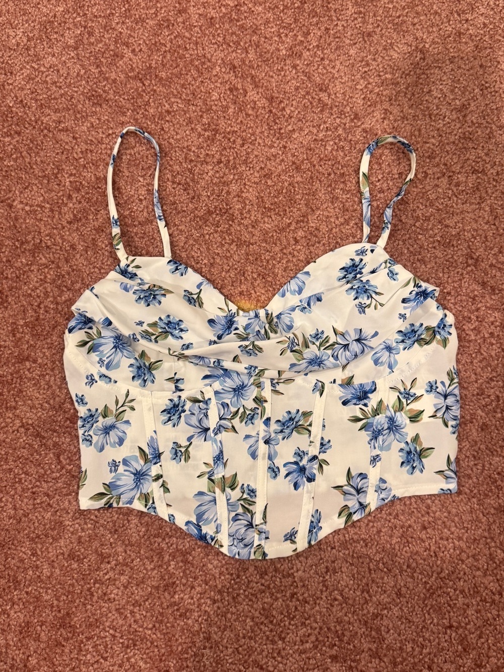 Floral Bustier Crop Top in White and Blue